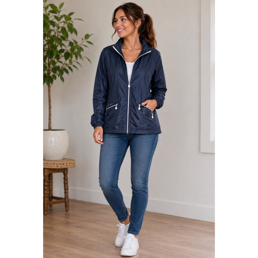 Eddie‎ Bauer Womens Navy Blue Lightweight Windbreaker Mesh Lined Jacket Large